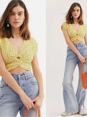 NWT free people Yellow Floral Crop Top, size Xs